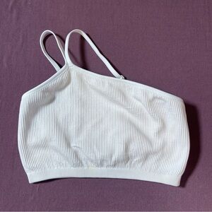 Aerie Ribbed Bralette Shelf Bra Strappy One Shoulder in White - Size Small